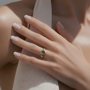 mavi yıldız taşlı 14 ayar altın yüzük midnight star model