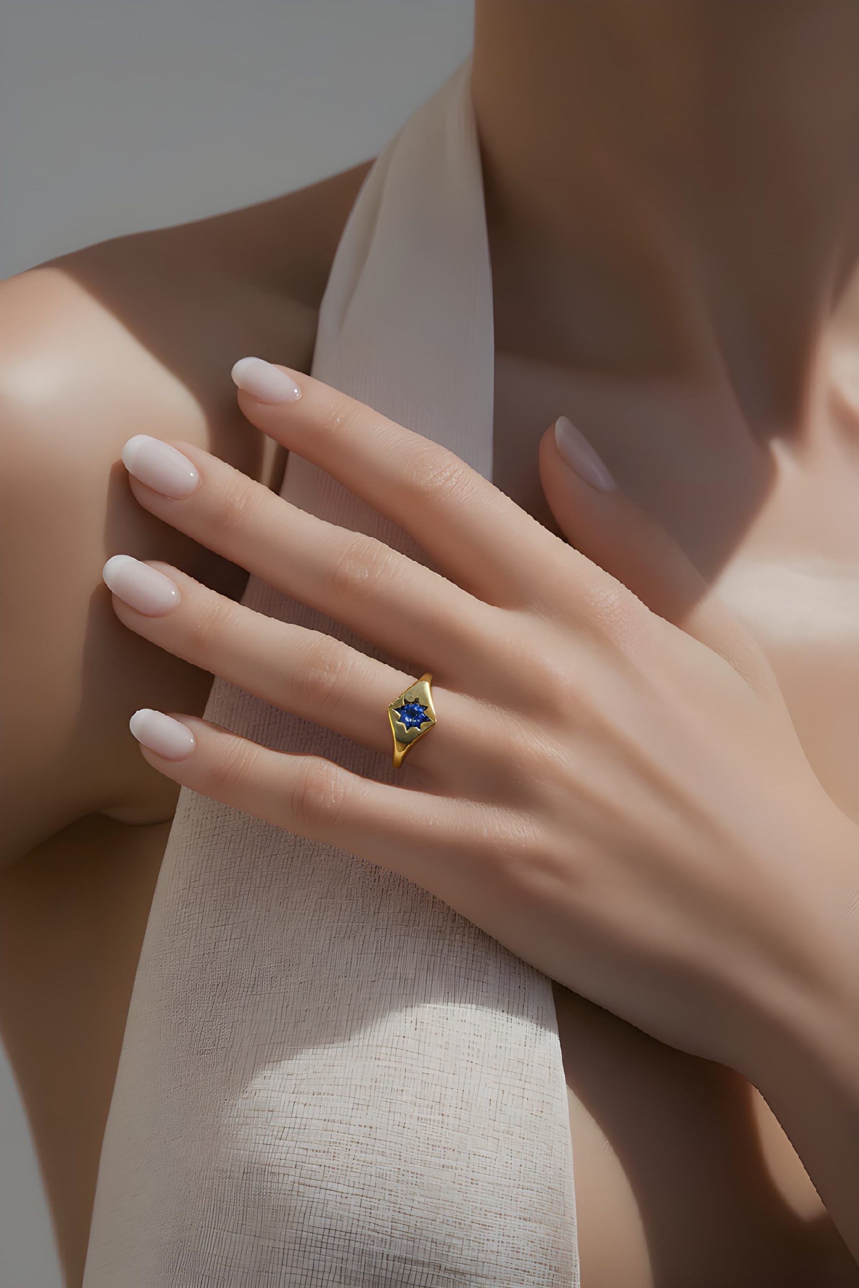 mavi yıldız taşlı 14 ayar altın yüzük midnight star model