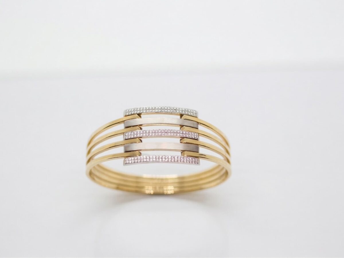 14 ayar çok sıralı taşlı altın kelepçe bloc bangle sarı beyaz altın model