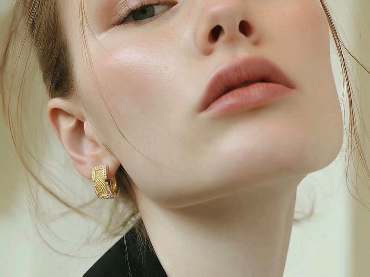 Bloc Textile - 14 Ayar Dokulu Altın Küpe 2,65 gr