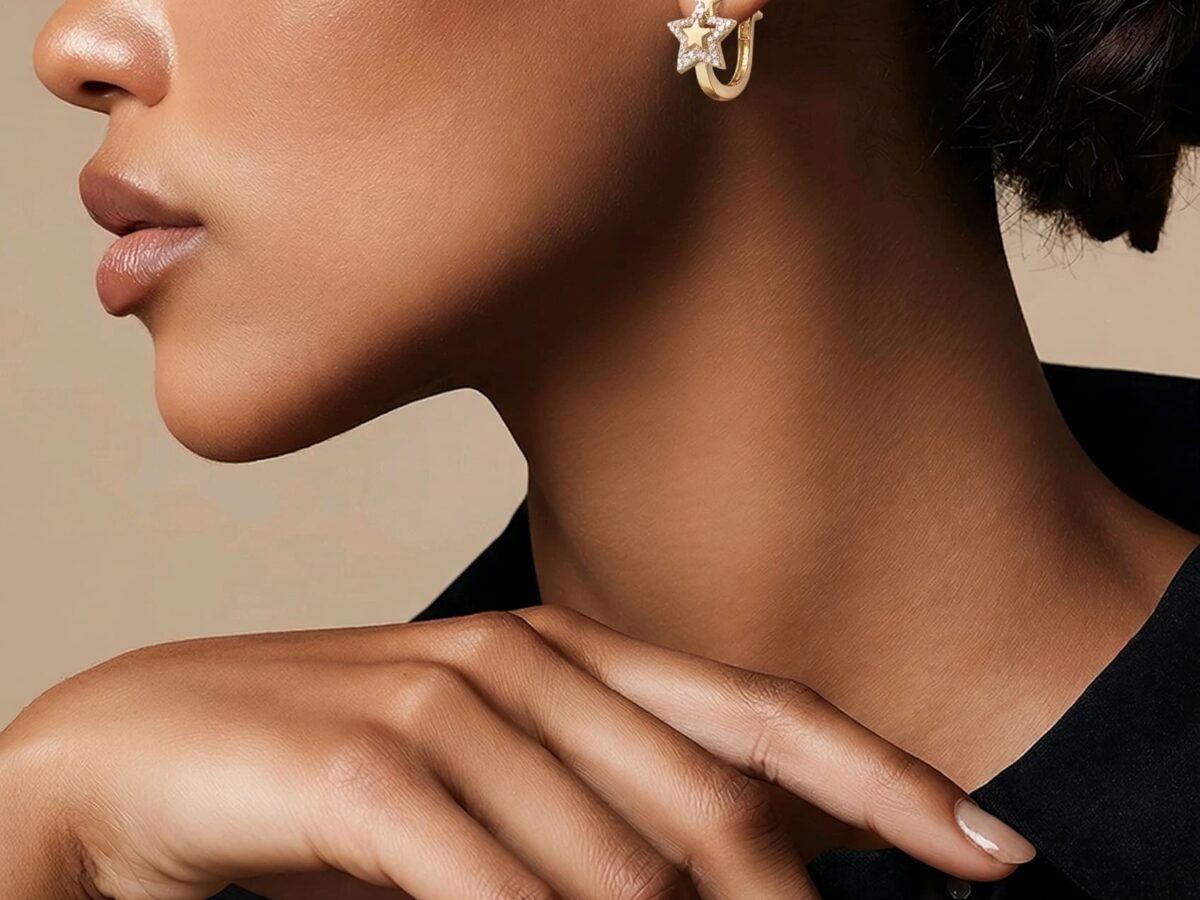 14 ayar yıldız motifli altın küpe celeste star pavé zirkon model