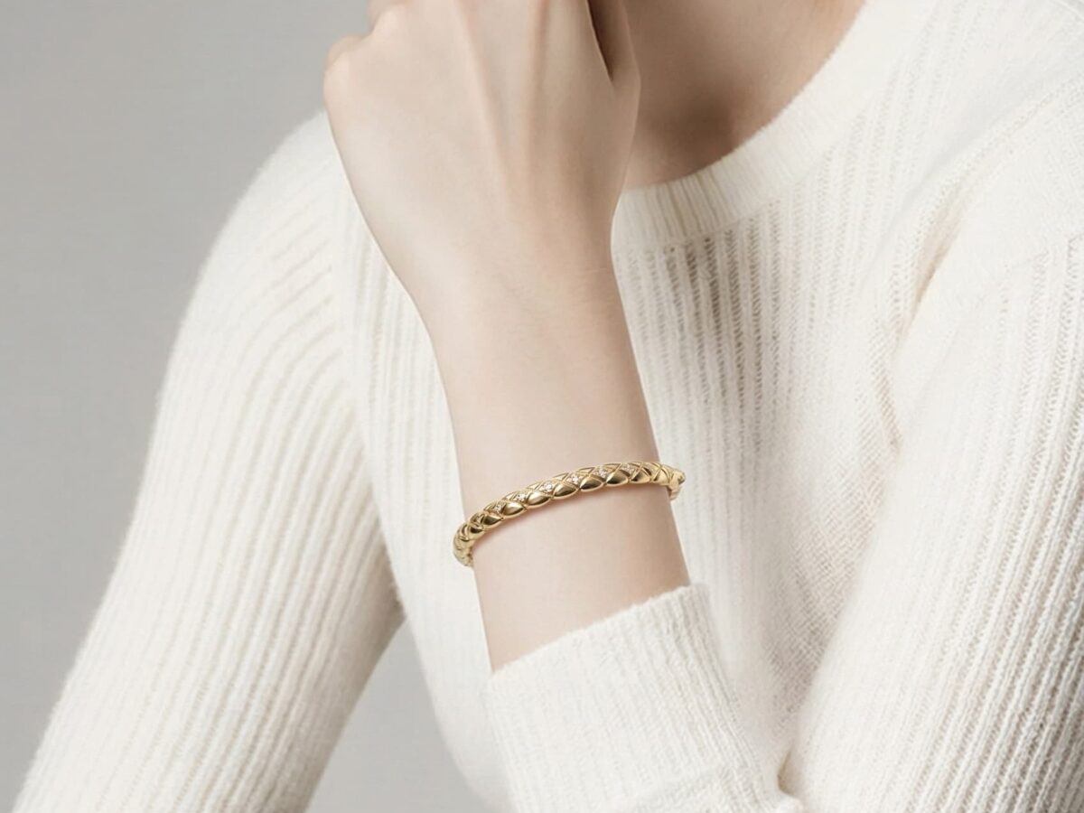 14 ayar boncuklu altın kelepçe chevron perle oval boncuk zirkon model