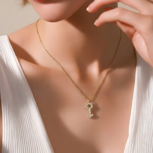 Clef de Luxe Işıltılı Kadın Altın Kolye