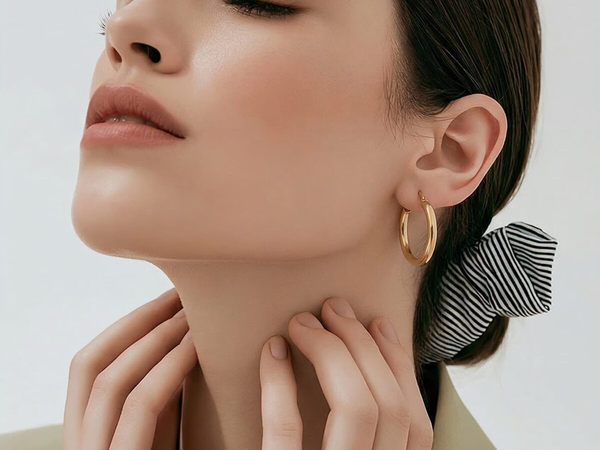 14 ayar ince altın halka küpe essential classic minimal model