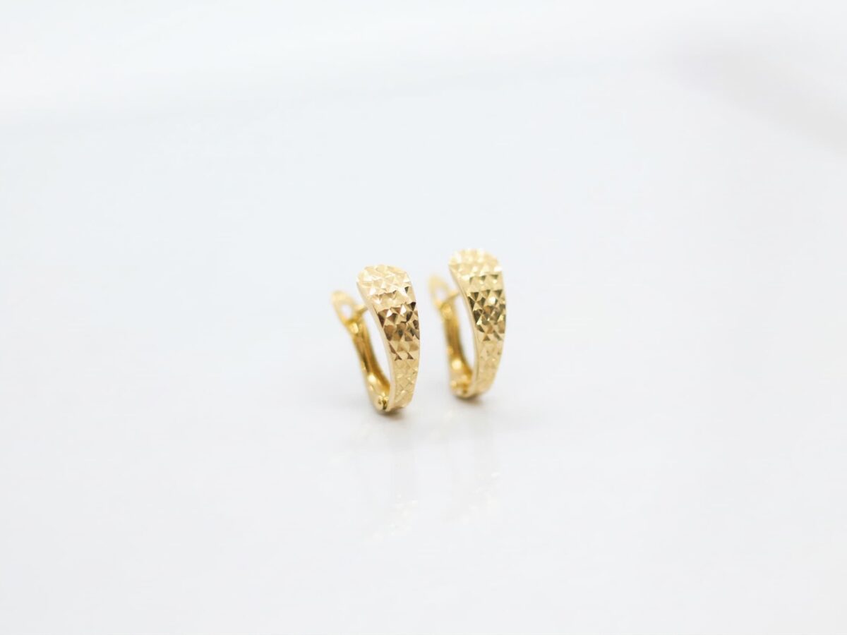 14 ayar elmas kesim altın küpe facette yarım halka model