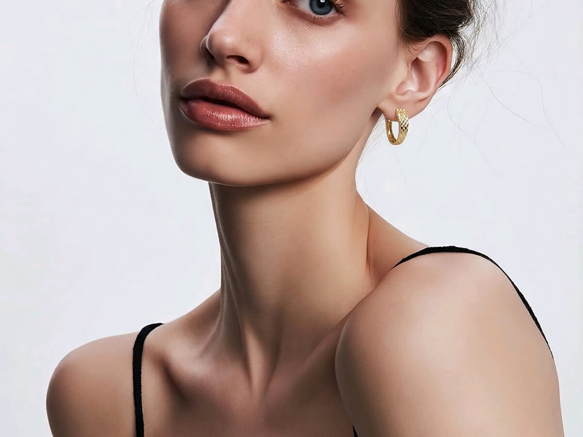 14 ayar elmas kesim altın küpe facette yarım halka model