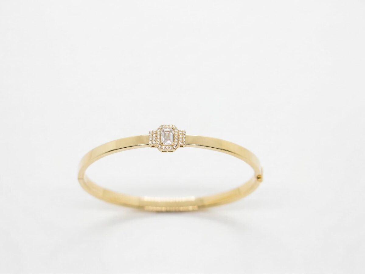 14 ayar taşlı altın kelepçe lumiere bangle halo zirkon model