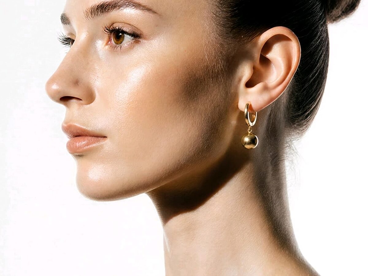 14 ayar top sallantılı altın küpe lumiere sphere minimal model