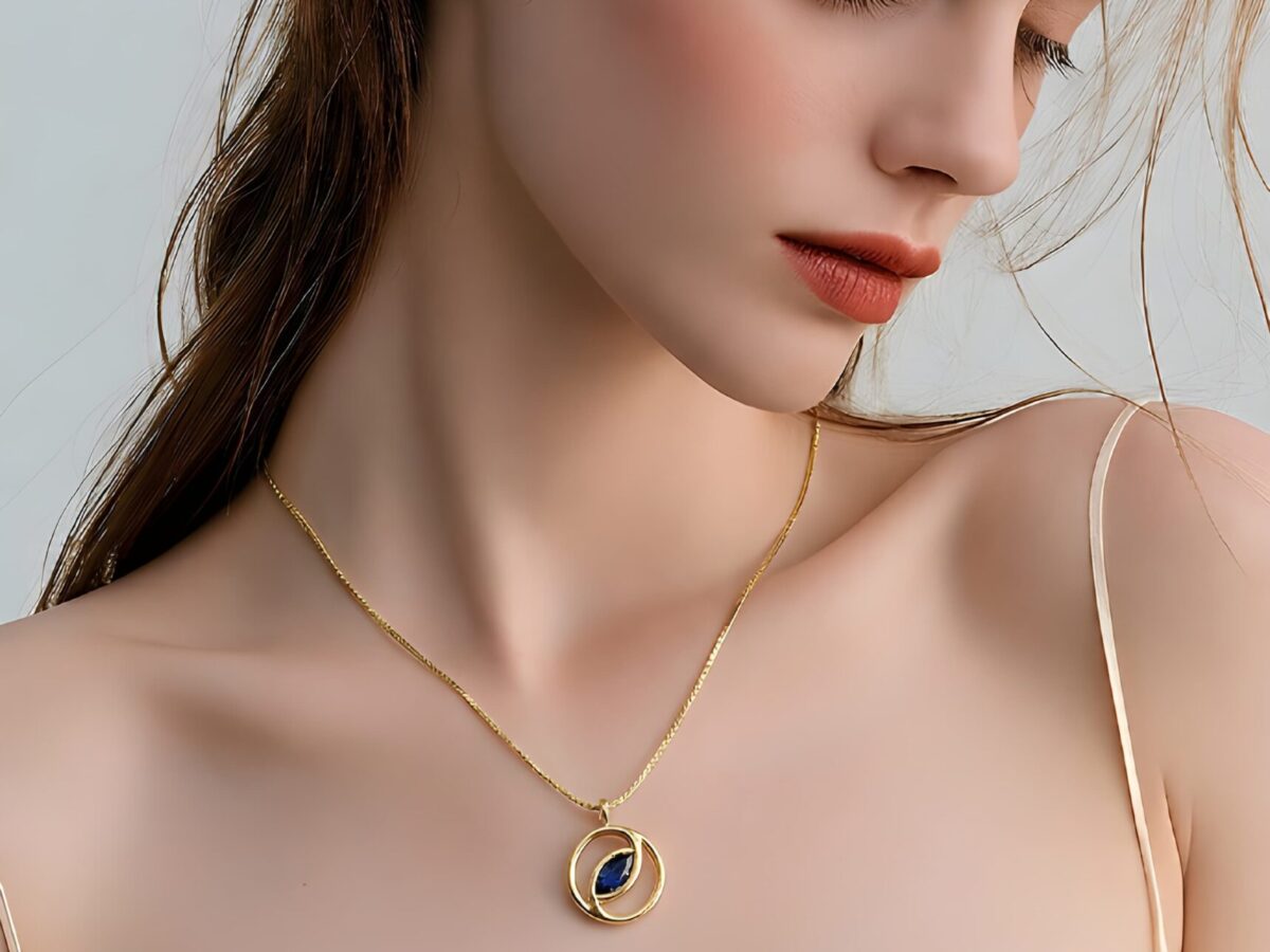 Mavi Taşlı Altın Kolye 14 ayar 2,56 gr - Cosmic Eye