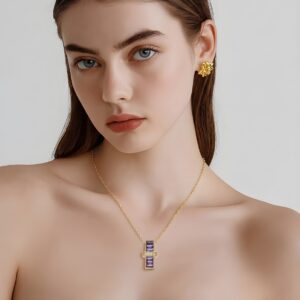 14 Ayar Mor Baget Taşlı Altın Kolye | Chiron Mystic