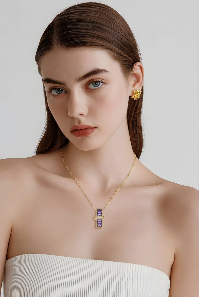 14 Ayar Mor Baget Taşlı Altın Kolye | Chiron Mystic