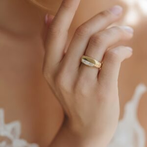 Oval Taşlı Altın Yüzük 2,99 gr - Aurora Split Ring