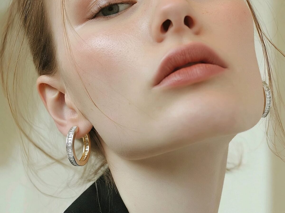 14 ayar baget taşlı altın halka küpe sonata baguette zirkon model