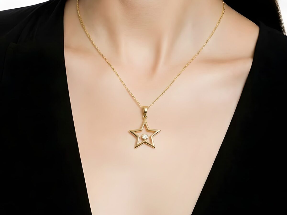 Tek Taşlı Altın Yıldız Kolye 14 Ayar | Sirius Light