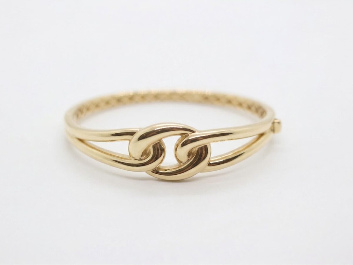 14 ayar düğüm motifli altın kelepçe twist bangle çift halka model