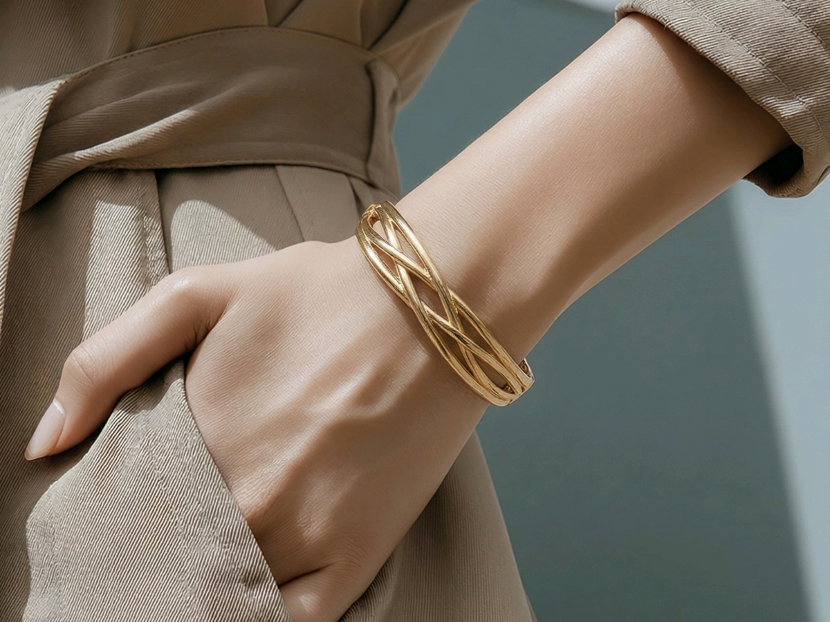 14 ayar örgü altın kelepçe twist braid çok telli model