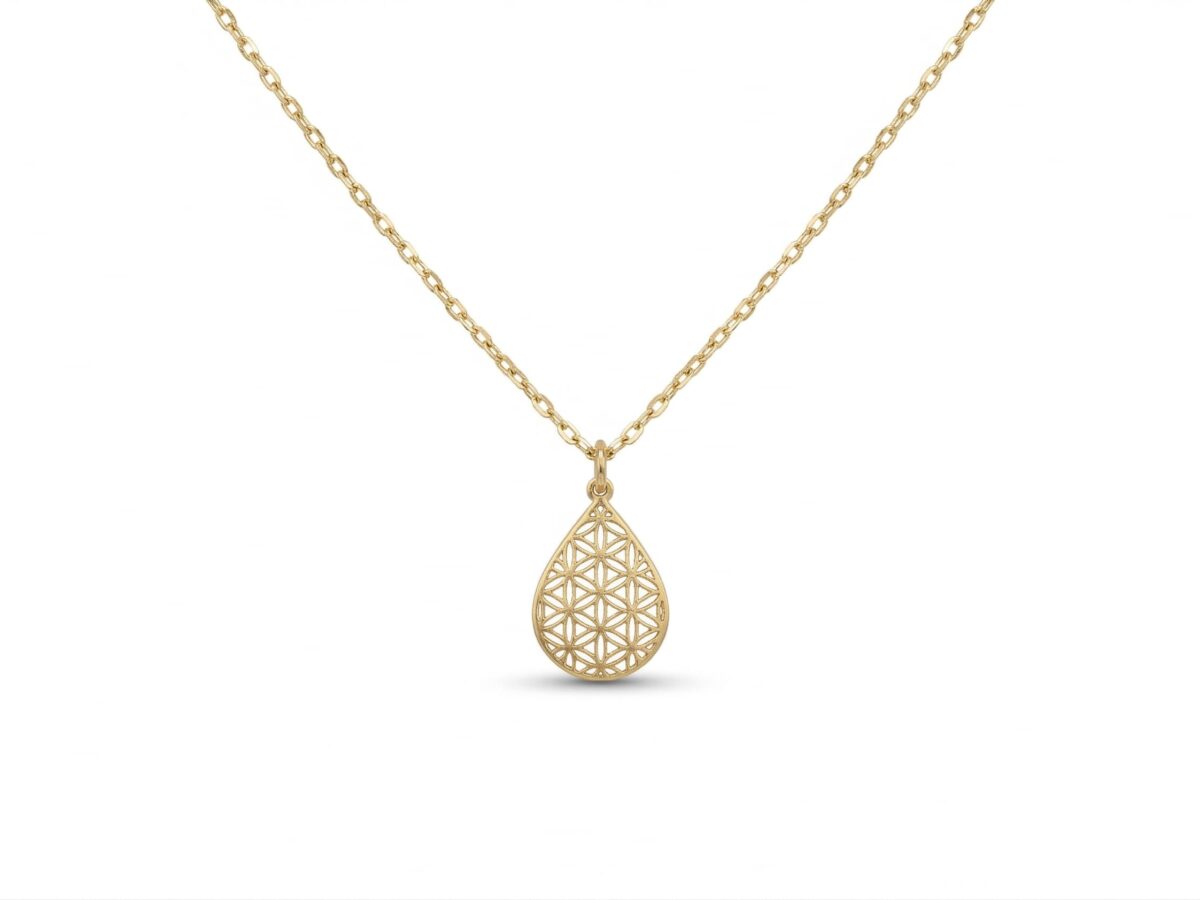 14 ayar oymalı altın kolye arabesque damla filigran geometrik desen model