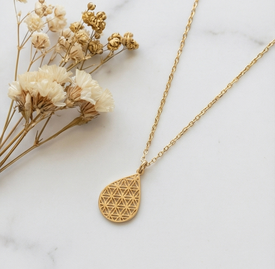 14 ayar oymalı altın kolye arabesque damla filigran geometrik desen model