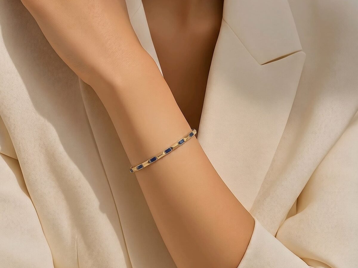 14 ayar mavi taşlı altın tenis bileklik azure line kare kesim 8.28 gr