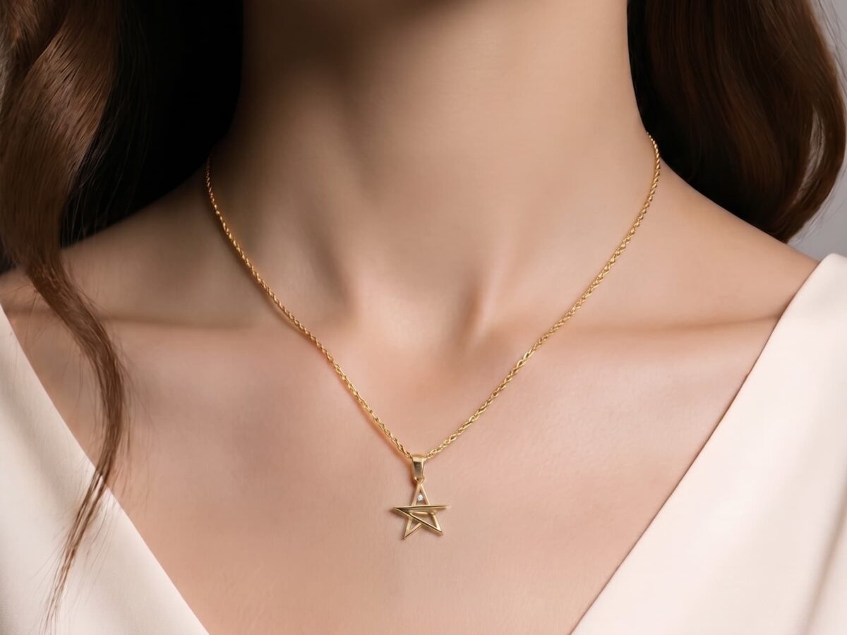 14 ayar minimal yıldız altın kolye celeste etoile kontur taşsız model