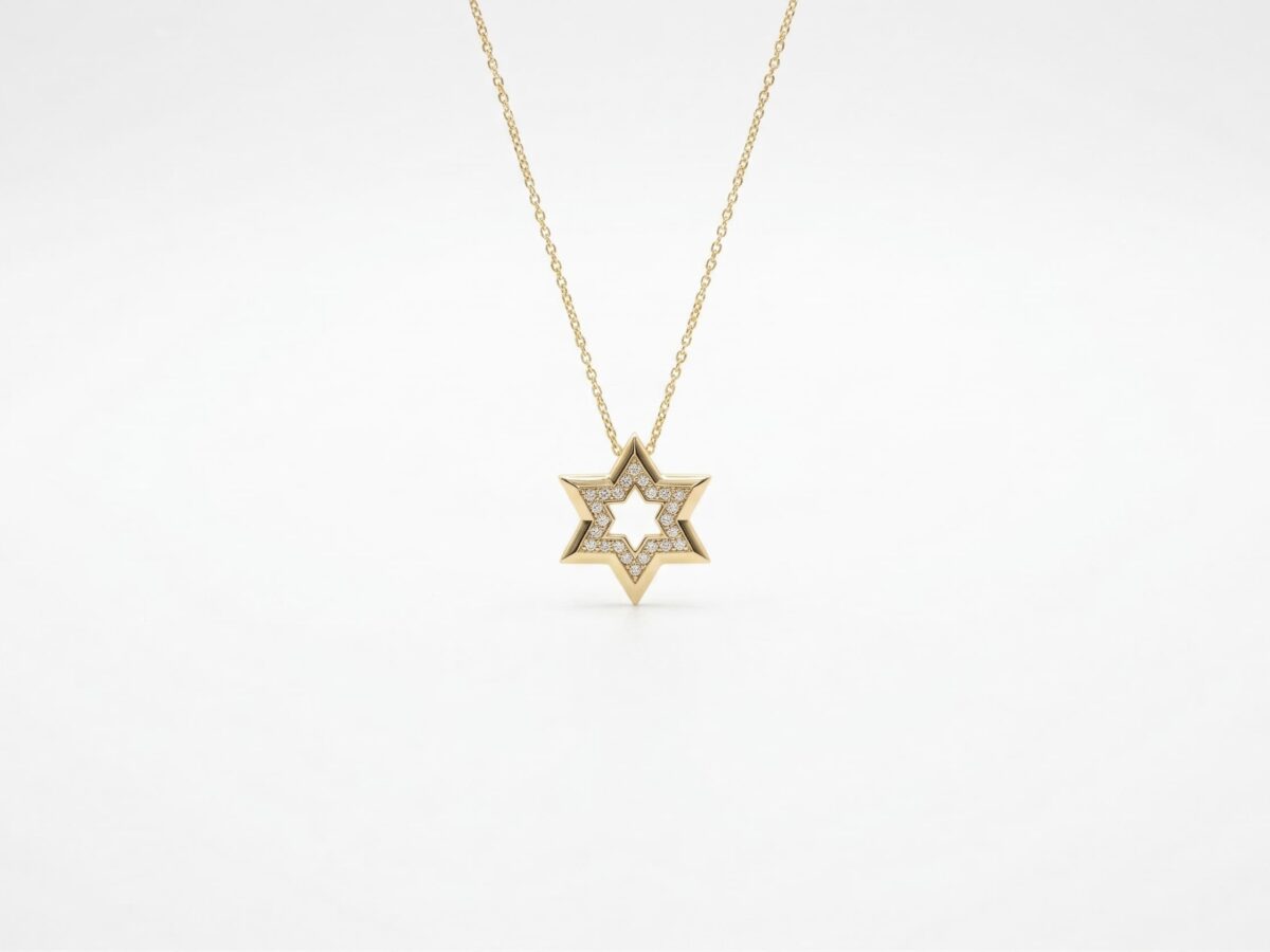 14 ayar altı köşeli yıldız altın kolye celeste hexagon pavé zirkon model