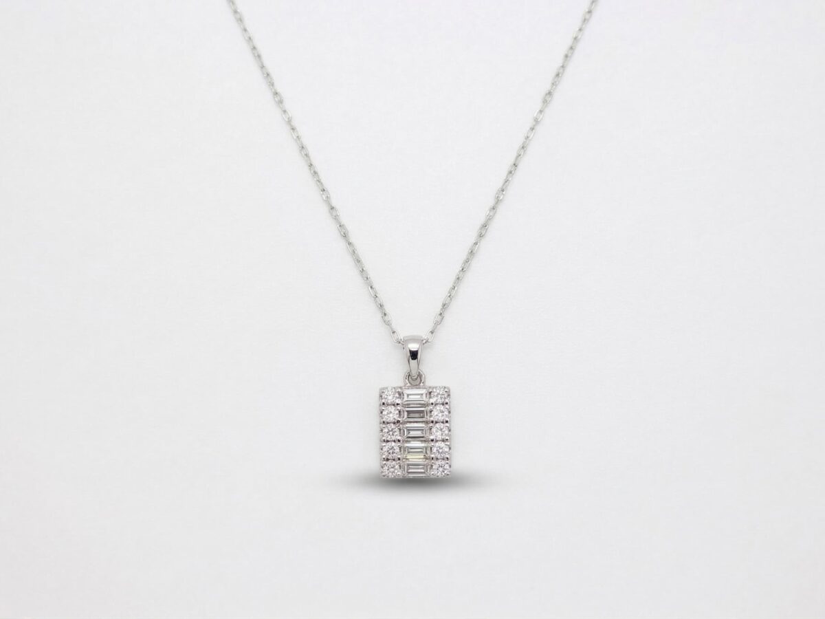 14 ayar beyaz altın baget taşlı kolye deco luxe dikdörtgen art deco model