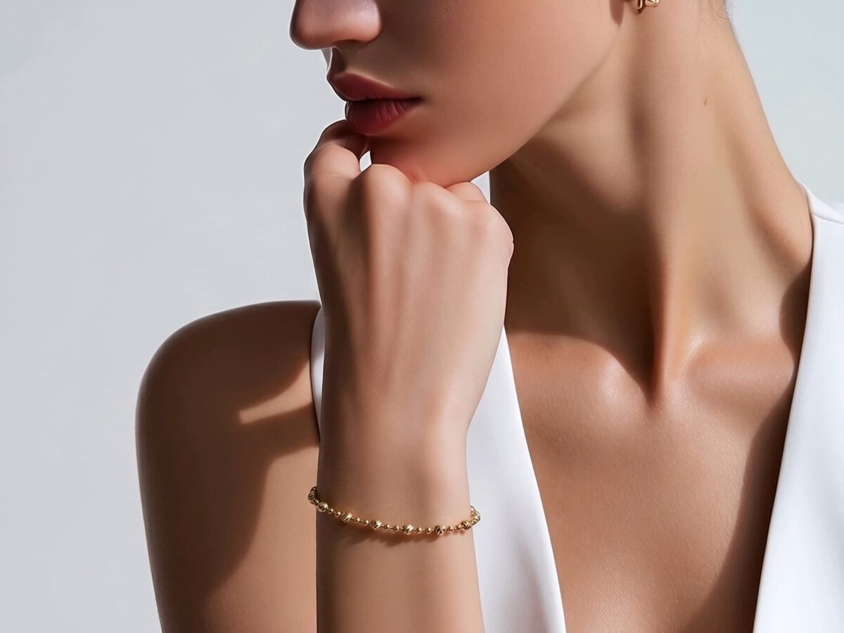 14 ayar boncuklu altın bileklik lumiere perle çentikli ince zincir model