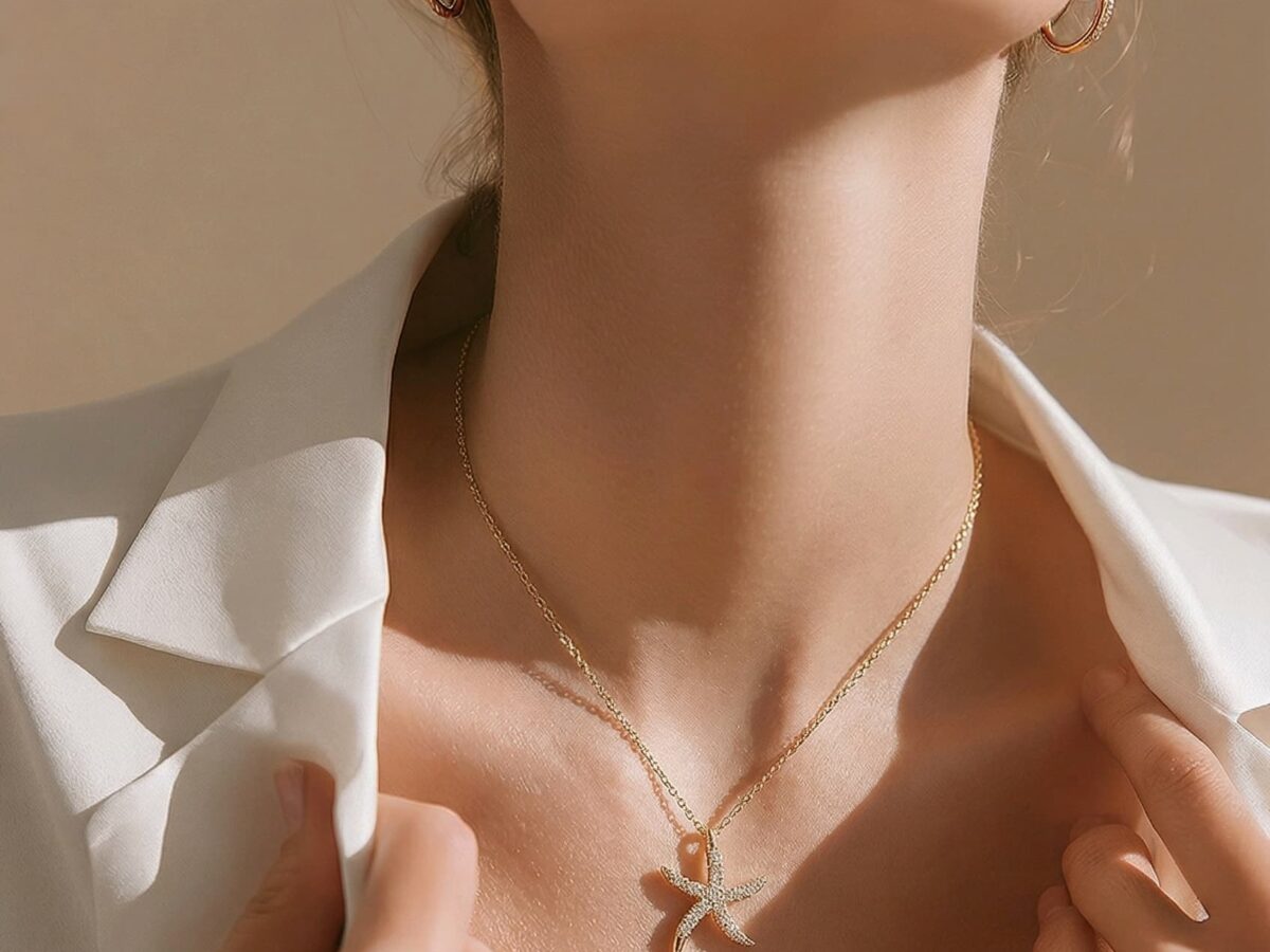 14 ayar deniz yıldızı altın kolye marine star pavé zirkon figürlü model