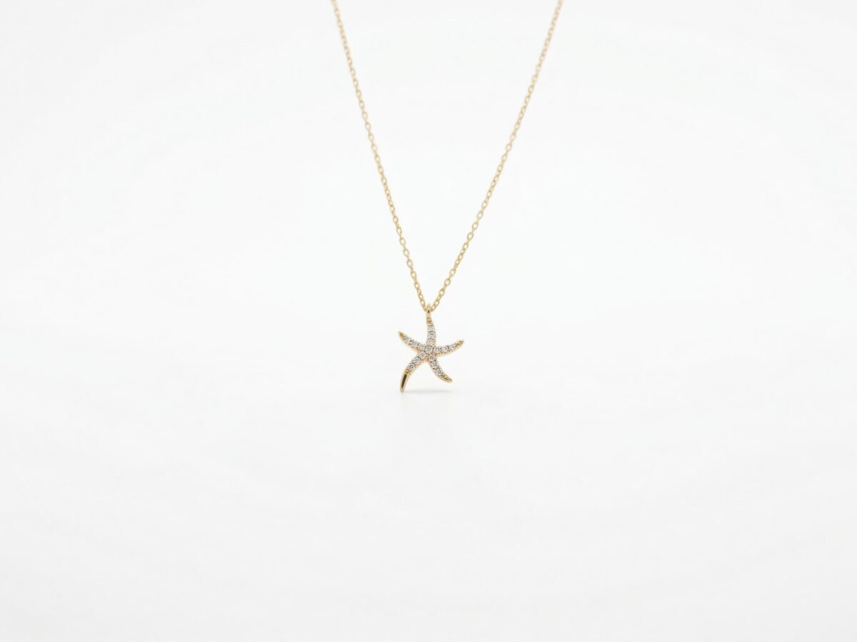 14 ayar deniz yıldızı altın kolye marine star pavé zirkon figürlü model