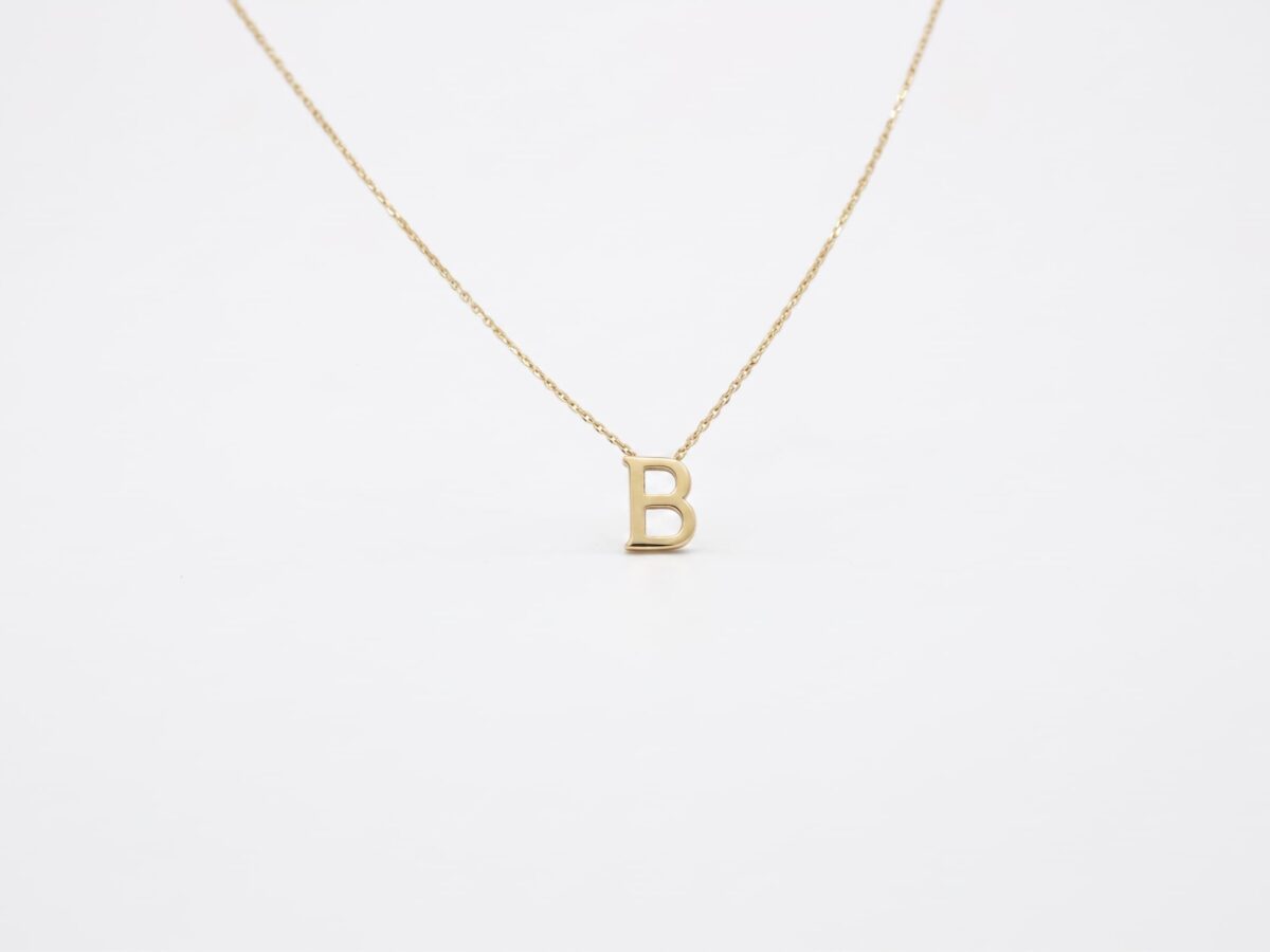 14 ayar B harfi altın kolye monogram mini taşsız sade model