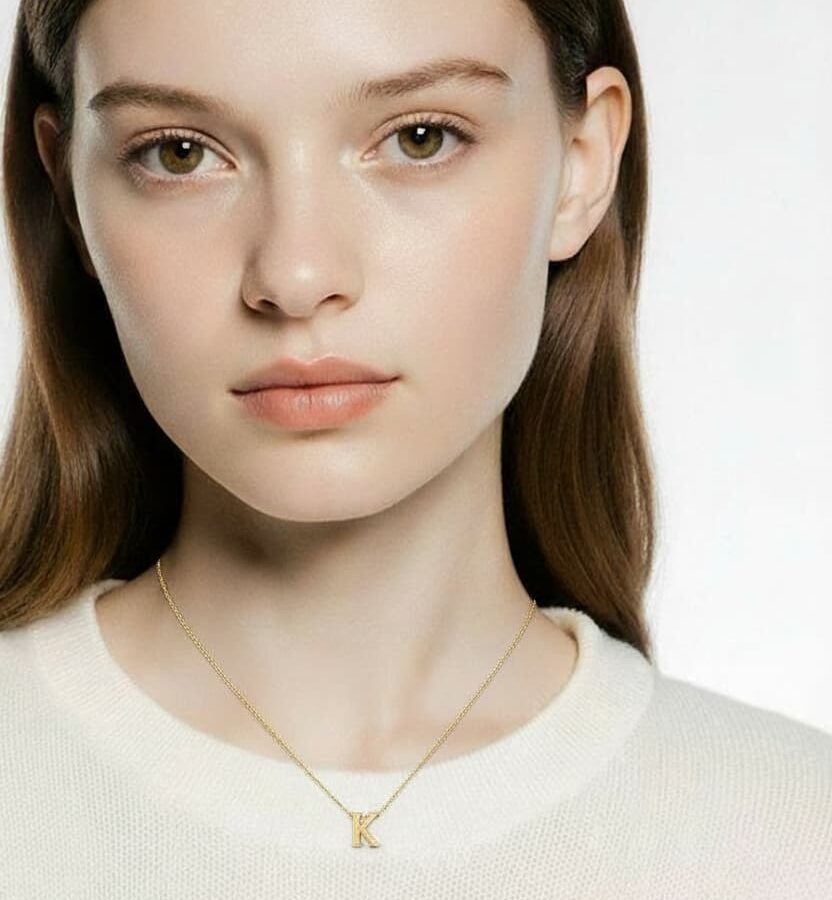 14 ayar K harfi altın kolye monogram mini taşsız sade model