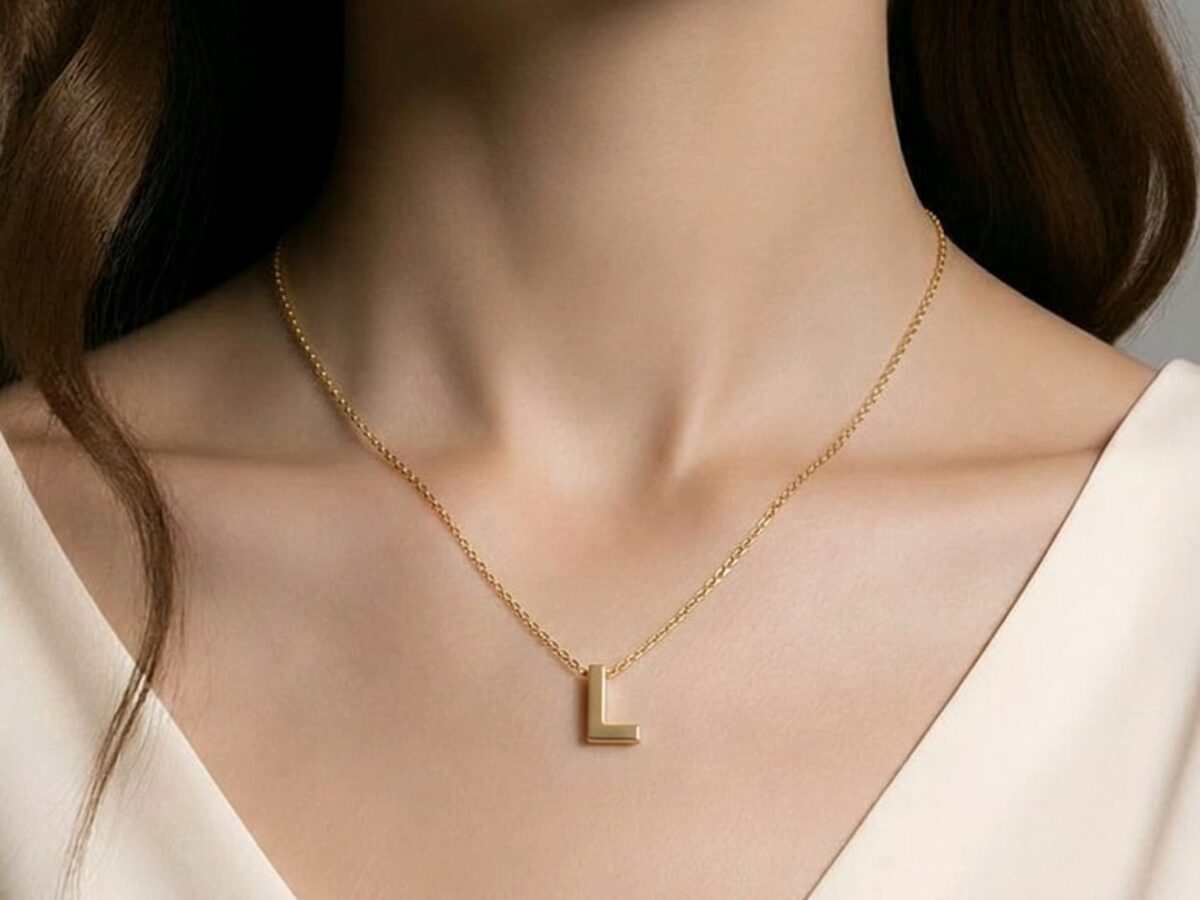 14 ayar L harfi altın kolye monogram mini taşsız sade model