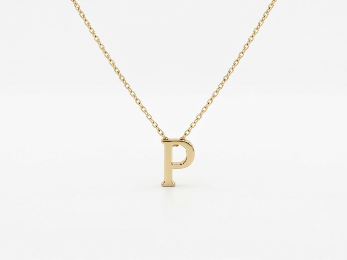 14 ayar P harfi altın kolye monogram mini taşsız sade model