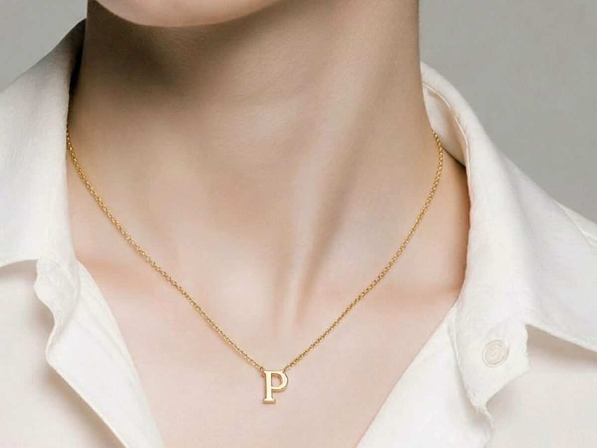 14 ayar P harfi altın kolye monogram mini taşsız sade model