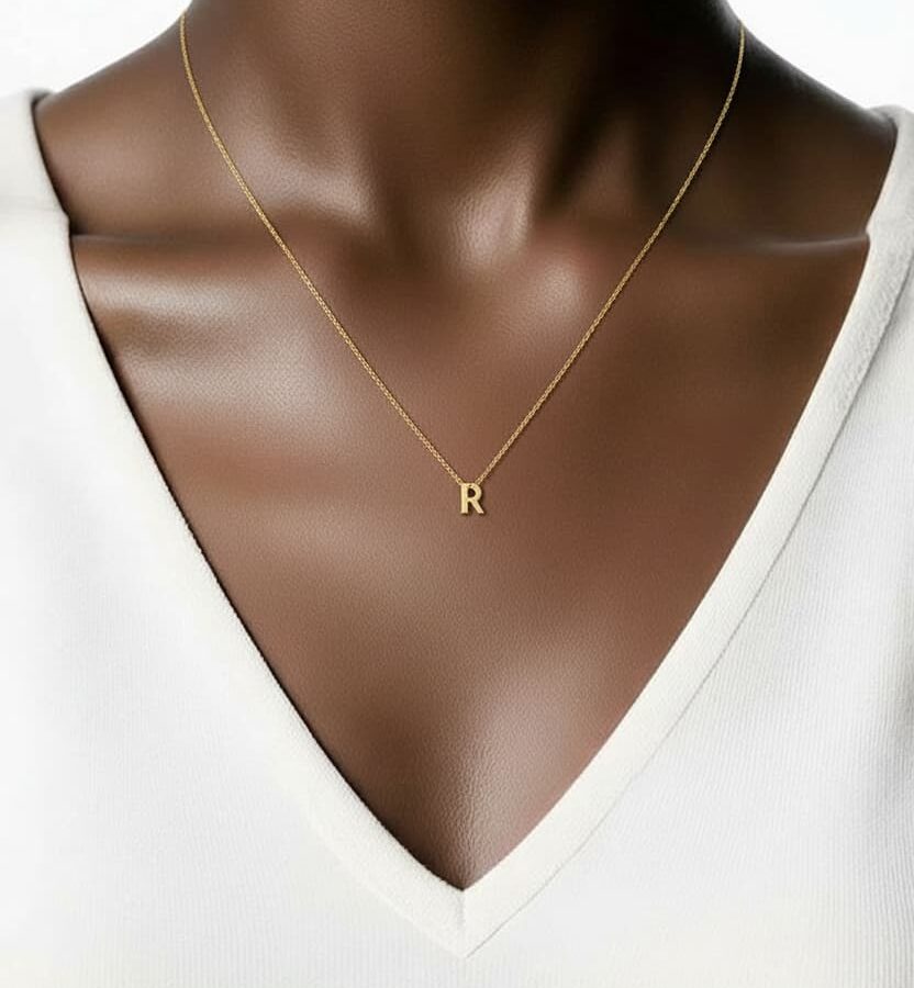 14 ayar R harfi altın kolye monogram mini taşsız sade model