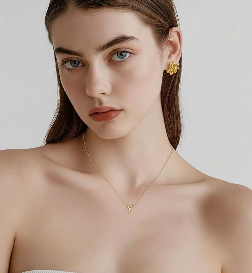 14 ayar Y harfi altın kolye monogram mini taşsız sade model