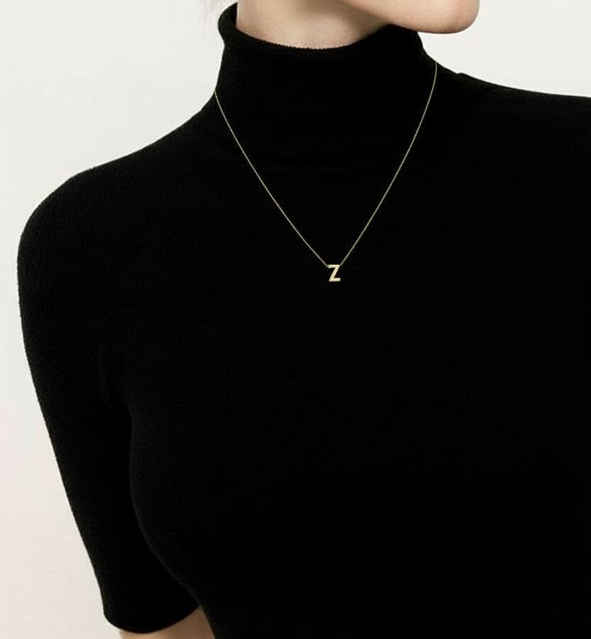 14 ayar Z harfi altın kolye monogram mini taşsız sade model