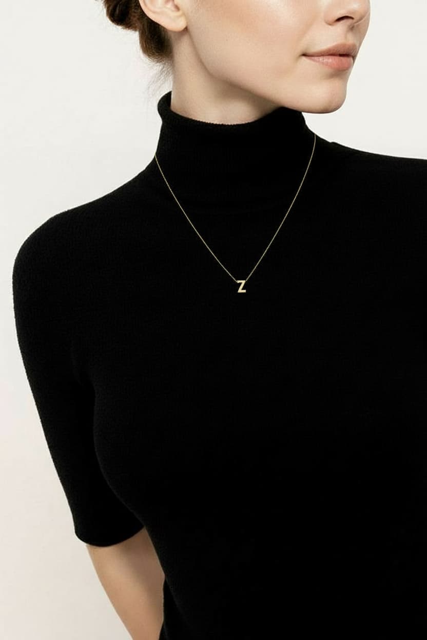 14 ayar Z harfi altın kolye monogram mini taşsız sade model