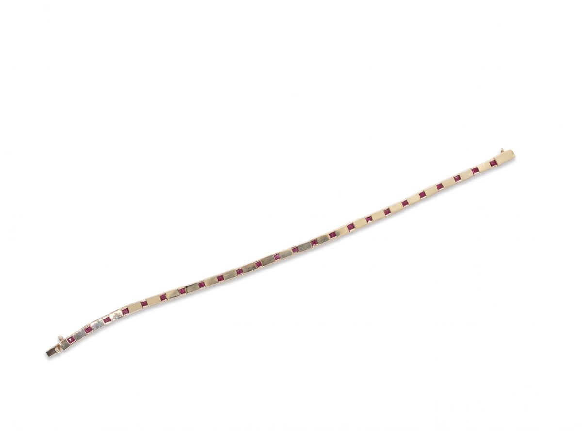 14 ayar kırmızı taşlı altın tenis bileklik scarlet line kare kesim 8.19 gr