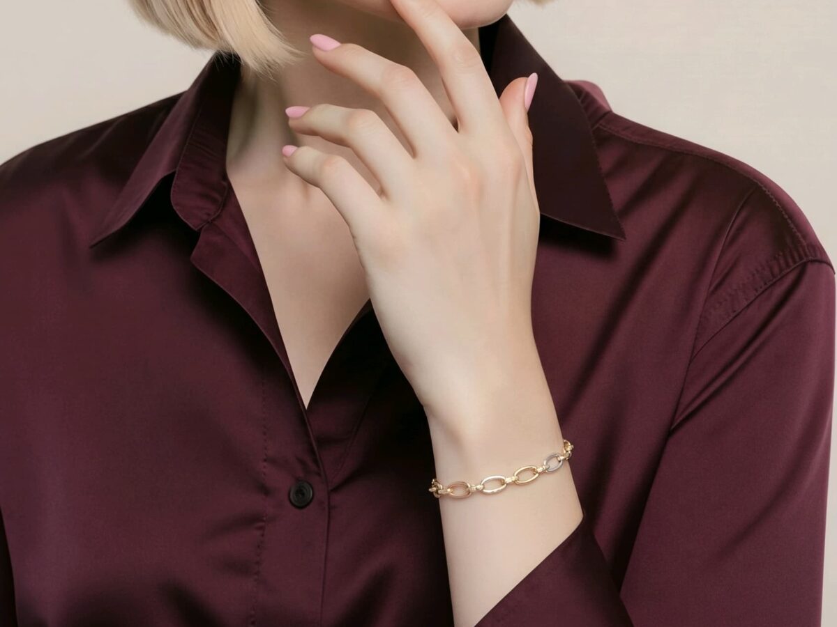 14 ayar üç renkli altın bileklik trio oval sarı beyaz rose altın halka 4.23 gr