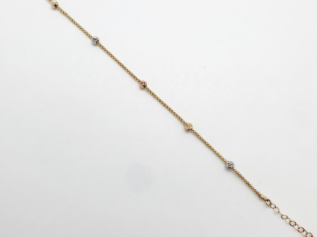 14 ayar üç renkli altın bileklik twist trinite sarı beyaz rose boncuk model